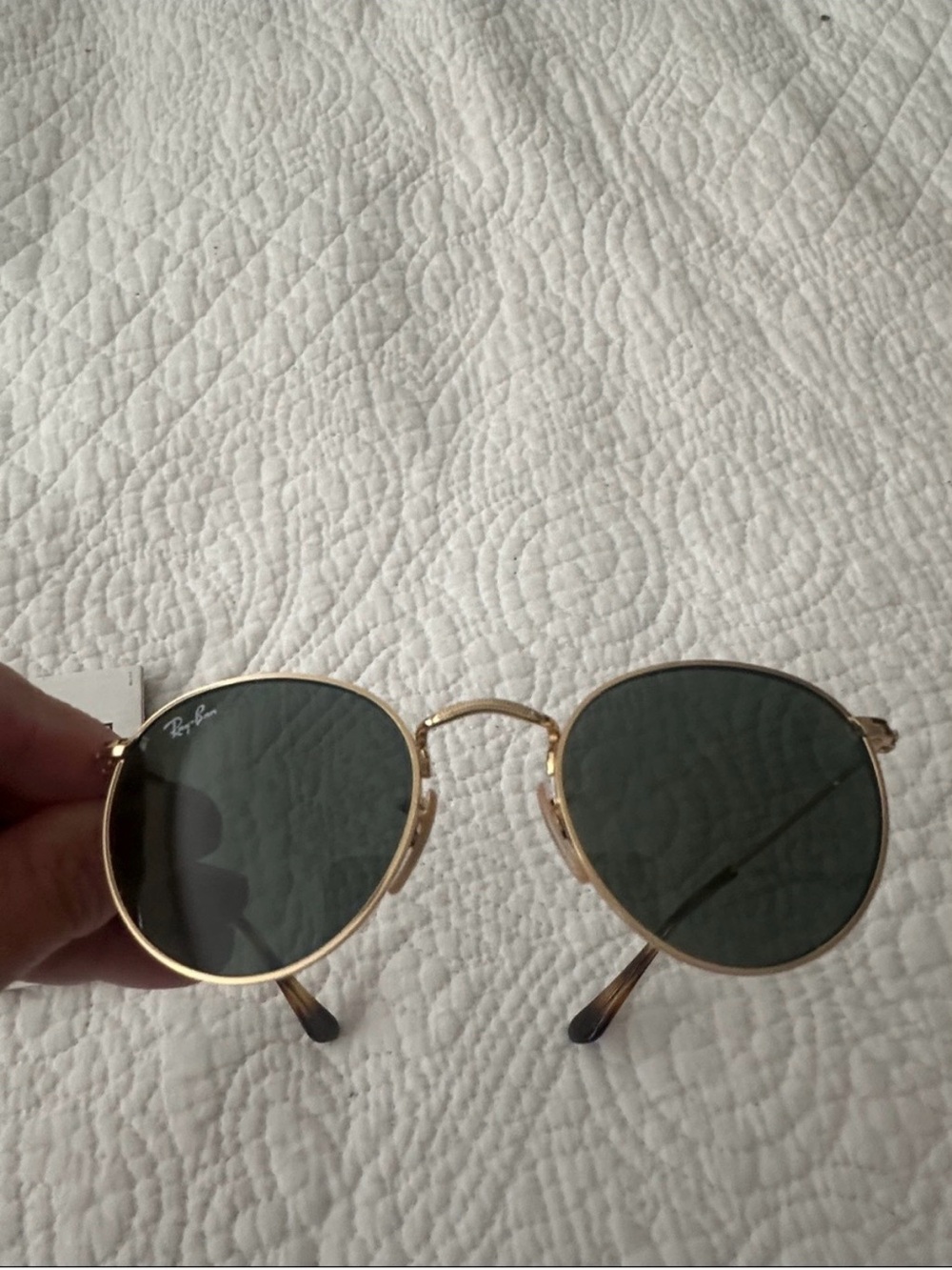 Ray-Ban Gold Frame Sunglasses with Dark Green Lenses